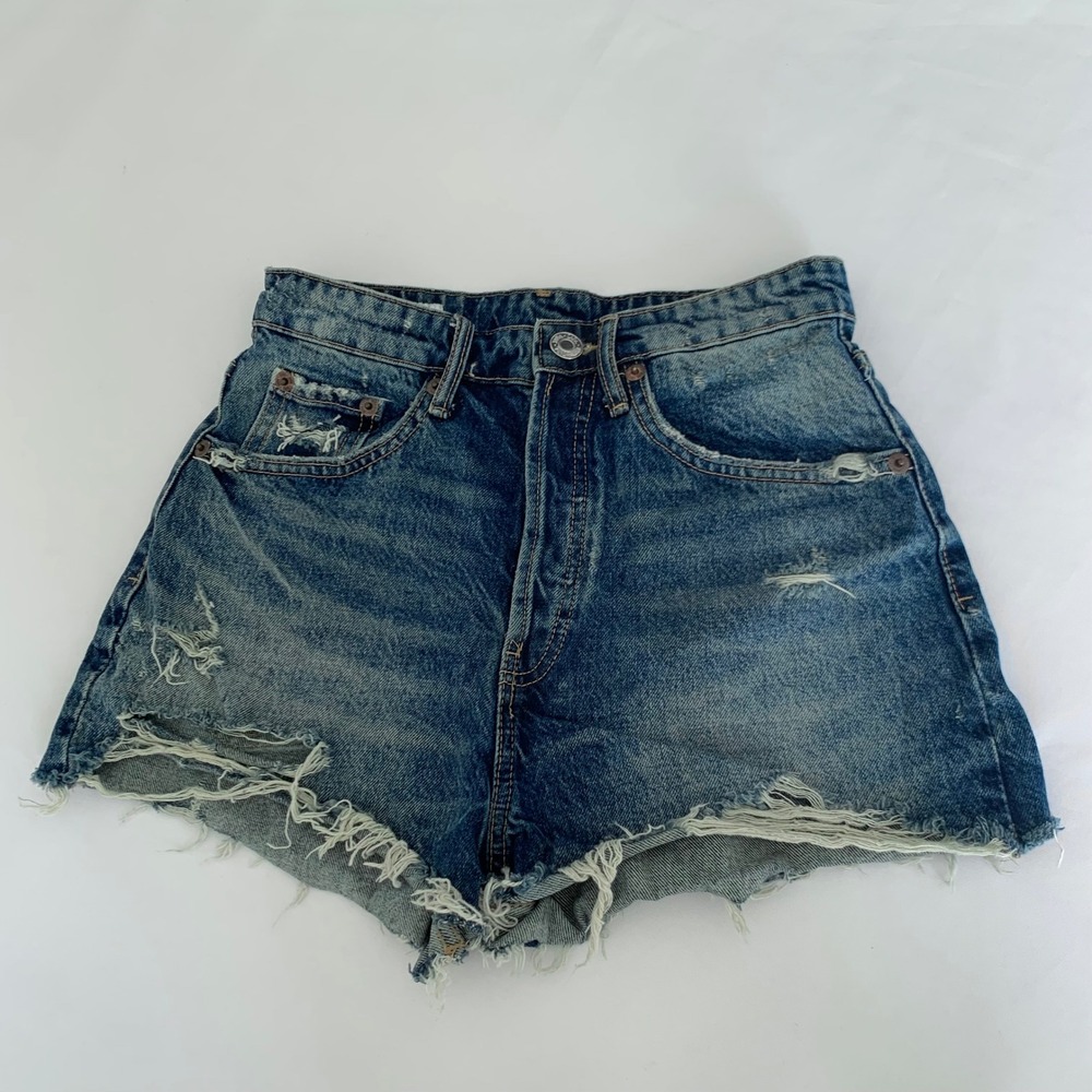 Zara Denim Short Women 4 High Waisted Distressed Button Fly Summer Rodeo Preppy